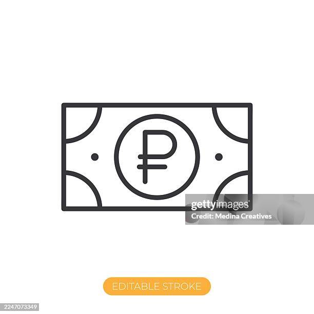 russian ruble banknote icon. editable stroke thin line icon - broken calculator stock illustrations