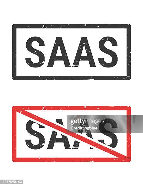 saas - software as a service - rubber stamps with crossed out stamp on white background - saas stock illustrations