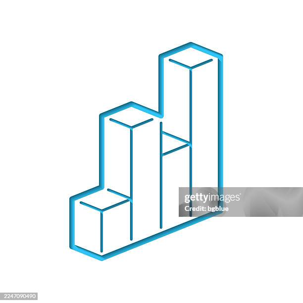 3d chart. icon cut out on white paper with blue background - isometric bar graph stock illustrations