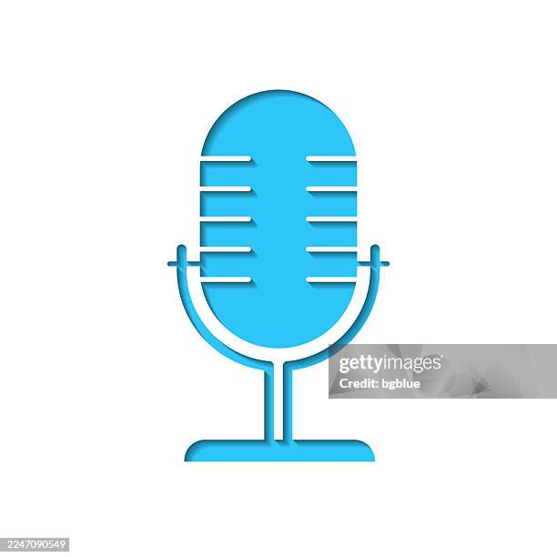 microphone. icon cut out on white paper with blue background - microphone 3d stock illustrations