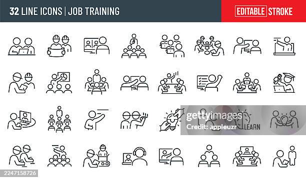 job-training thin line icons – editierbarer strich - auszubildender stock-grafiken, -clipart, -cartoons und -symbole