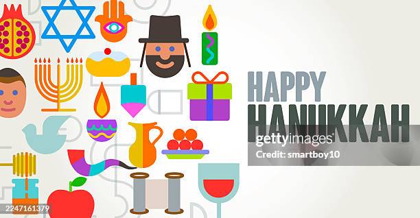 happy hanukkah - doughnut box stock illustrations