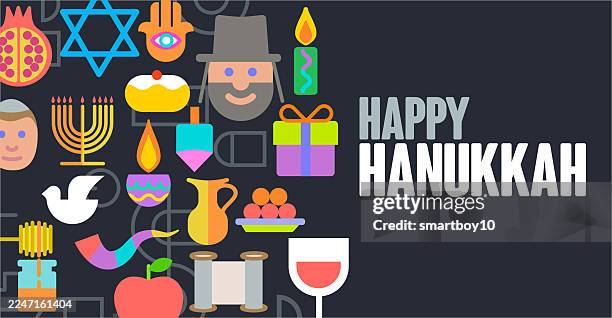 happy hanukkah - doughnut box stock illustrations