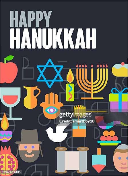 happy hanukkah - doughnut box stock illustrations