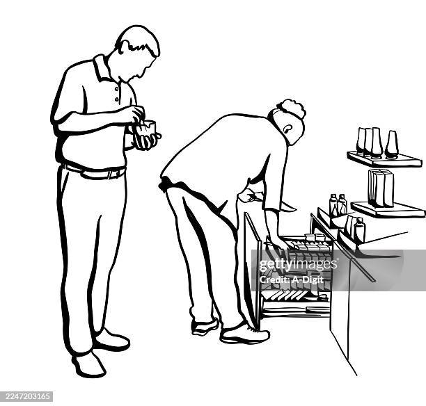 pharmacists at work ink drawing - ointment stock illustrations