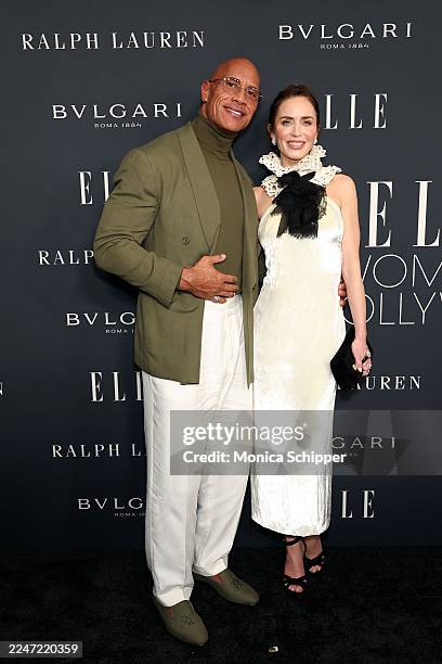 Dwayne Johnson and Emily Blunt attend Elle Women in Hollywood 2025 at Four Seasons Hotel Los Angeles at Beverly Hills on November 17, 2025 in Los...