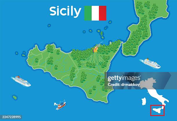 sicily forest map - taormina italy stock illustrations