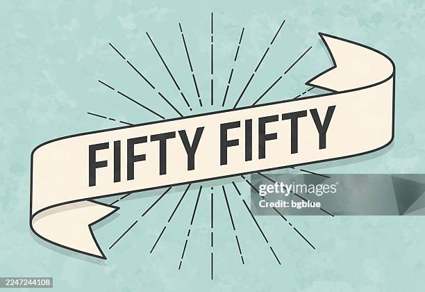 fifty fifty - banner in retro vintage style - old textured paper - number 50 stock illustrations
