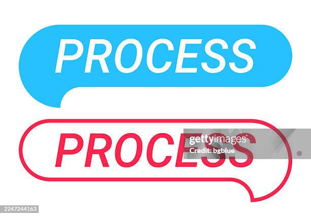 process - blue and red speech bubble on white background - language processing stock illustrations