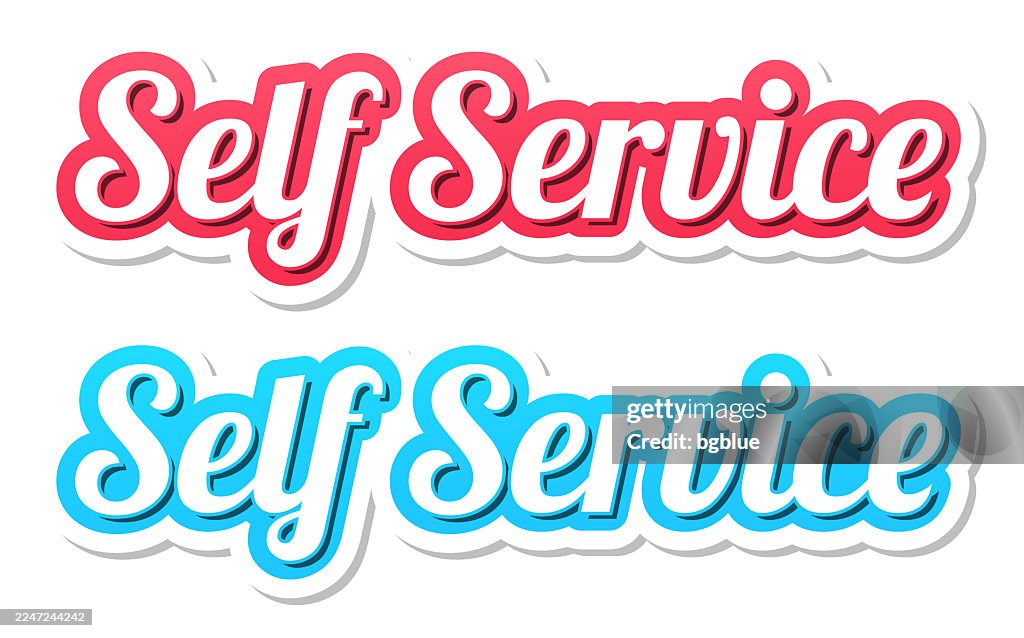 Autoservicio - Texto 3D en rojo y azul sobre fondo blanco