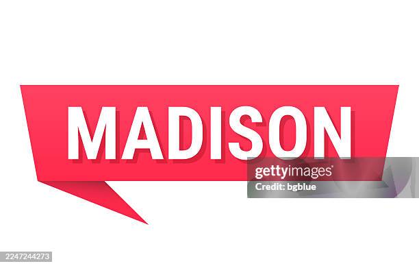 madison - female name - red speech bubble on blank background - 3d rectangle box stock illustrations