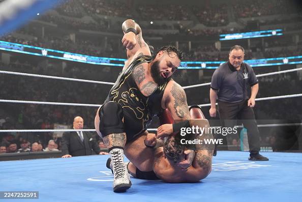 Damon Reed Boxer Bronson Reed in action against Carmelo Hayes during SmackDown at Ball ...