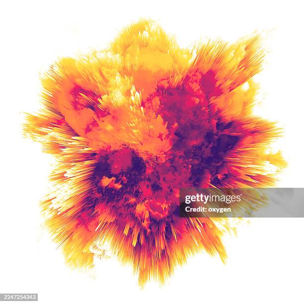 a vivid explosion of orange and red hues, resembling a burst of energy or fire, set against a clean white background - starburst galaxy stock pictures, royalty-free photos & images
