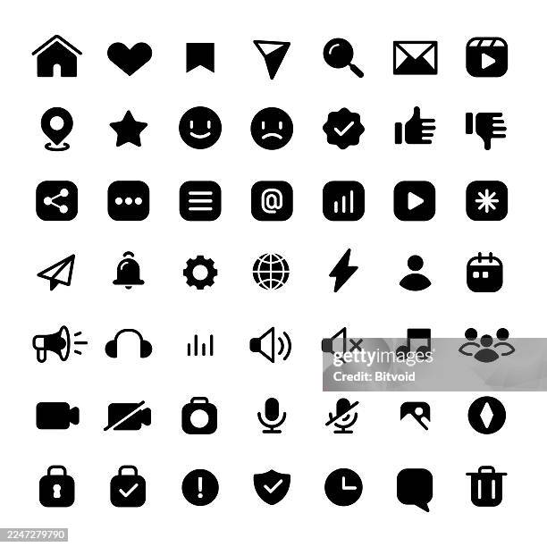 social media solid icons set | ui/ux filled glyph vector pack - media solid icon stock illustrations