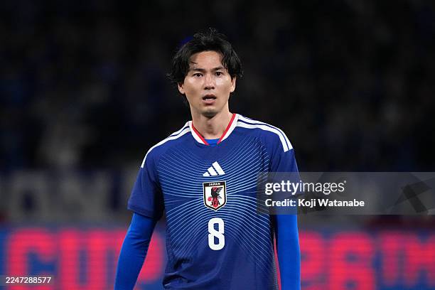 Takumi Minamino of Japan looks on during the international friendly match between Japan and Bolivia at National Stadium on November 18, 2025 in...