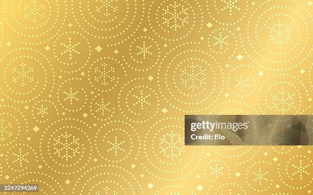 snow modern gold snowflake shapes texture abstract pattern background - textile patch stock illustrations