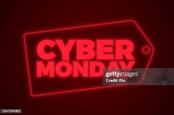 cyber monday red price tag glowing - black friday cyber monday stock illustrations