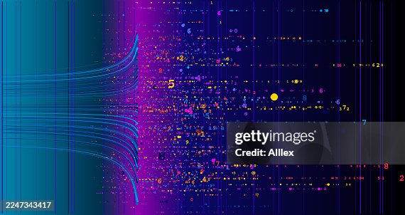Abstract Data Visualization With Neon Lines And Dots In Deep Blue Background Abstract Data Visualization With Neon Lines And Dots In Deep Blue Background