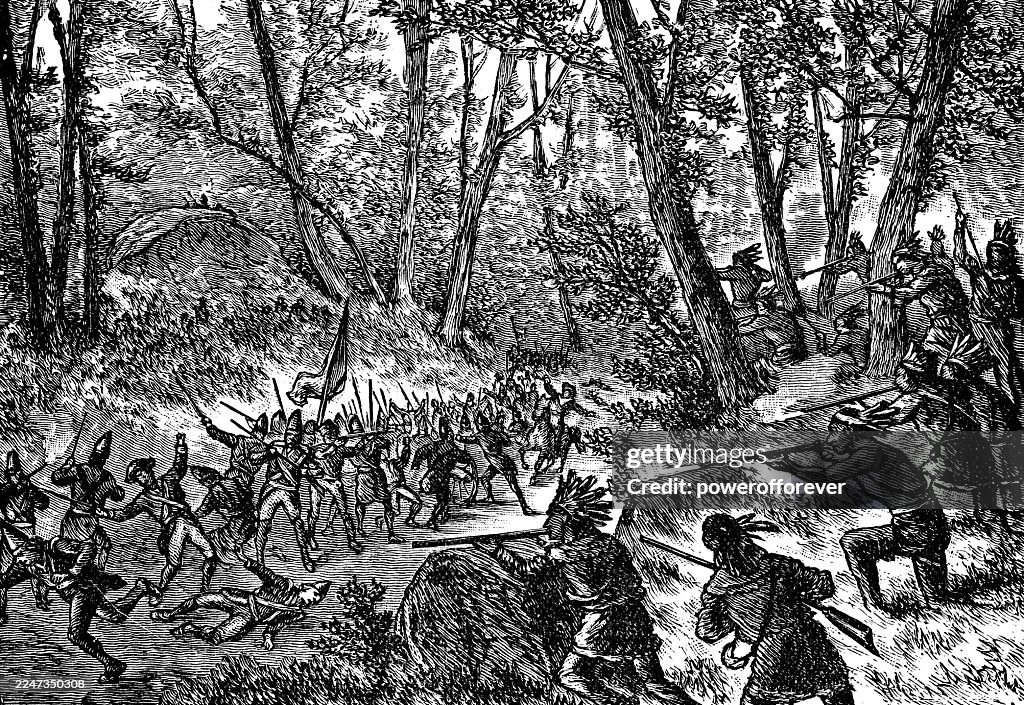 La derrota de St. Clair durante la Guerra India del Noroeste en Ohio, Estados Unidos - siglo XVIII