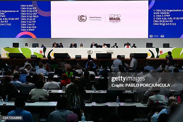 General view during the plenary session at the COP30 UN Climate Change Conference in Belem, Para state, Brazil, on November 22, 2025. A proposed...