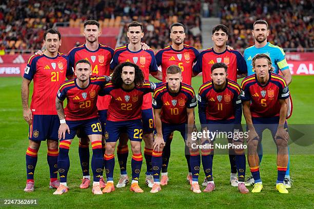 Spain line up Mikel Oyarzabal, Aymeric Laporte, Fabian Ruiz, Mikel Merino, Pau Cubarsi, Unai Simon, Aleix Garcia, Marc Cucurella, Dani Olmo, Yeremy...