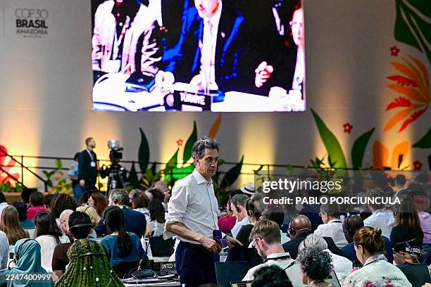 Britain's Secretary of State for Energy Security and Net Zero Ed Miliband stands during the COP30 UN Climate Change Conference in Belem, Para state,...