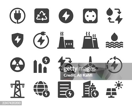 Renewable energy solid icon set. Minimal solid style icon series - For website design, logo, app, template, ui, etc Renewable energy solid icon set. Minimal solid style icon series - For website design, logo, app, template, ui, etc