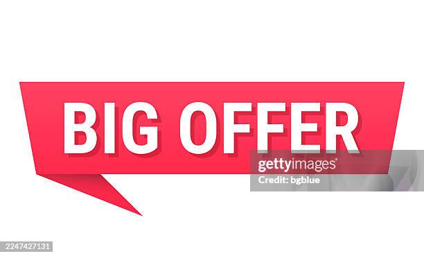 big offer - red speech bubble on blank background - bid stock illustrations