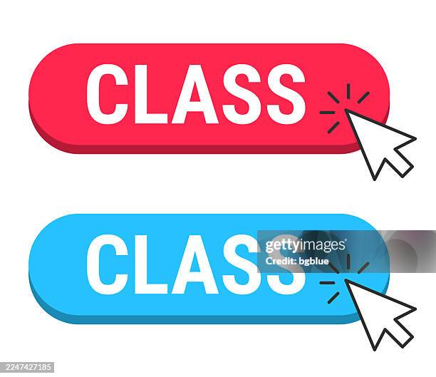 class - red and blue buttons with cursor on white background - learn more button stock illustrations