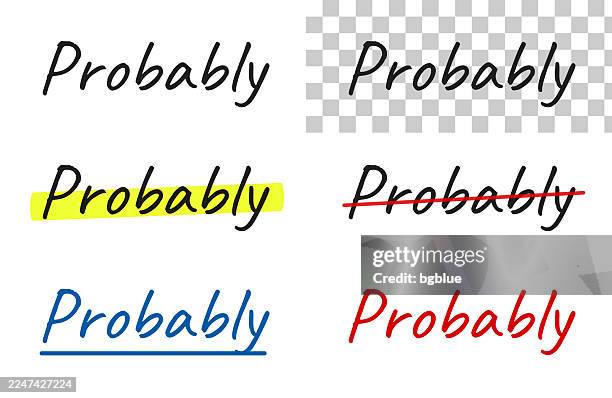 probably - handwritten text, highlighted, crossed out, underlined on blank background - possible stock illustrations