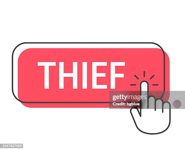 thief - click button with hand cursor on white background - stealing packages stock illustrations