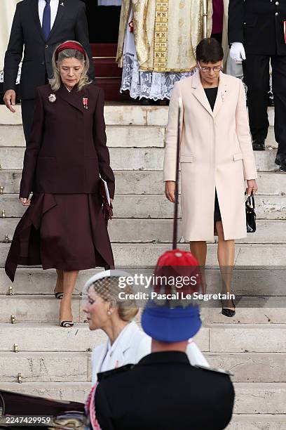 Princess Caroline of Hanover and Princess Stephanie of Monaco leave the cathedral after mass during the Monaco National Day 2025on November 19, 2025...