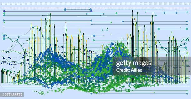 abstract data visualization with blue and green dots and lines for analysis and insight - data science presentation stock illustrations