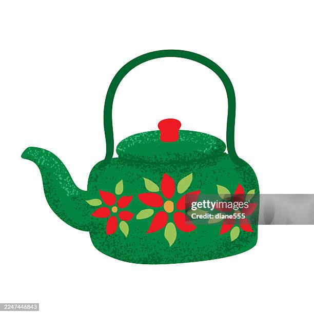 cute hand drawn teapot with lots of texture - kettle white background stock illustrations