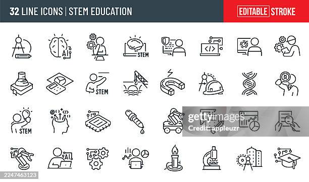 stem education thin line icons - editable stroke - science engineering math icon stock illustrations