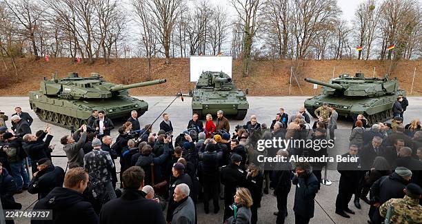 German Defence Minister Boris Pistorius , Norwegian Defence Secretary Marte Gerhardsen and Bavaria state minister Markus Soeder give interviews in...