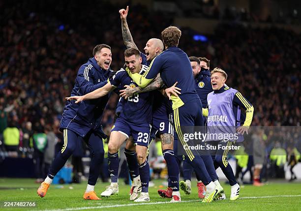 Scotland player Kenny McLean celebrates with Lyndon Dykes and team mates after scoring the fourth Scotland goal during the FIFA World Cup 2026...