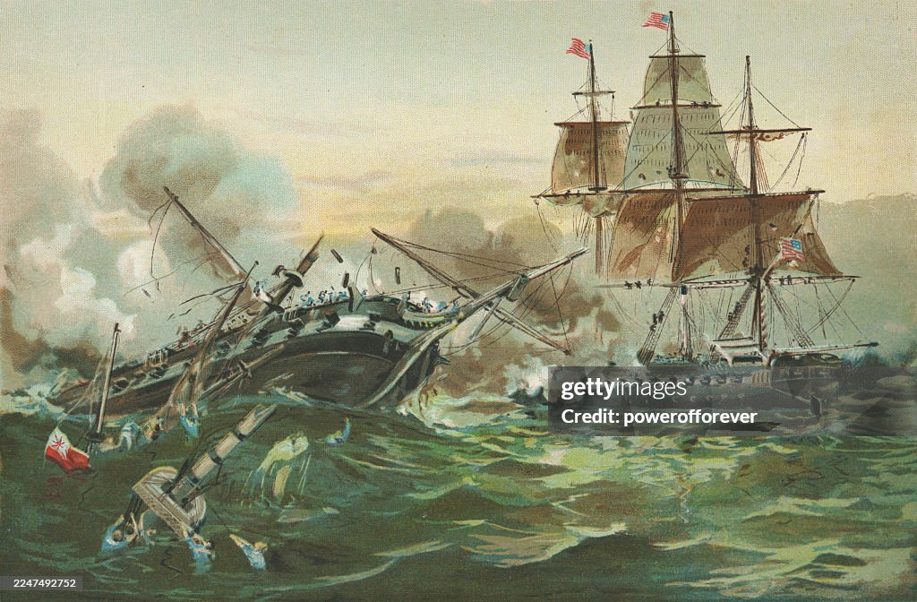 USS Constitution vs HMS Guerriere Naval Battle During the War of 1812 - 19th Century