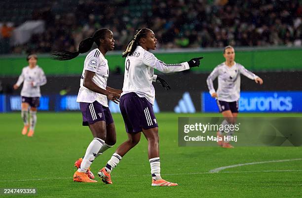 Melvine Malard of Manchester United celebrates scoring her team's second goal during the UEFA Women's Champions League 2025/26 league phase match...