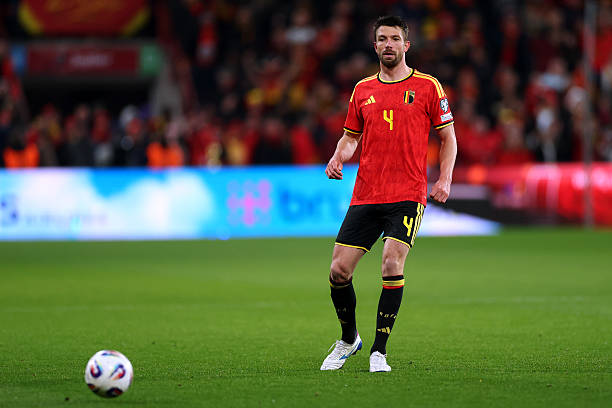 Brandon Mechele of Belgium in action during the FIFA World Cup 2026 qualifier match between Belgium and Liechtenstein at on November 18, 2025 in...