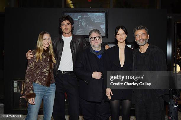 Margot Robbie, Jacob Elordi, Guillermo del Toro, Mia Goth, and Oscar Isaac attend Netflix's Frankenstein Los Angeles Tastemaker Screening at Netflix...