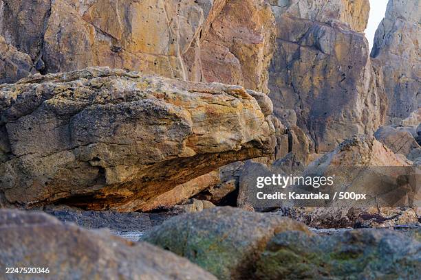 detailed full frame shot of weathered natural rock formations with varied textures and colors,japan - rock face stock pictures, royalty-free photos & images