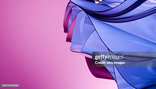 abstract blue purple flowing waves on pink background - minimal art stockfoto's en -beelden