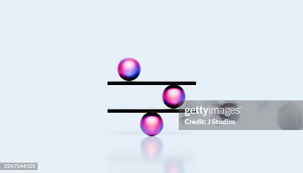 impossible balance of spheres and beams - precarious geometric stack - paralelo fotografías e imágenes de stock