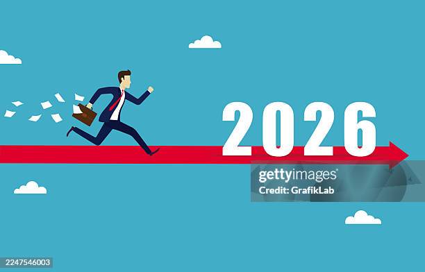 businessman running red arrow 2026 progress speed - late spring stock illustrations