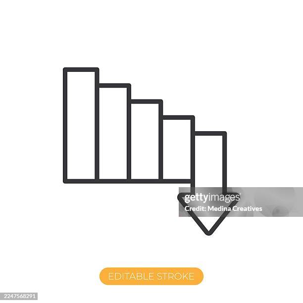 steep decline bar graph icon. editable stroke thin line icon - low interest rate stock illustrations