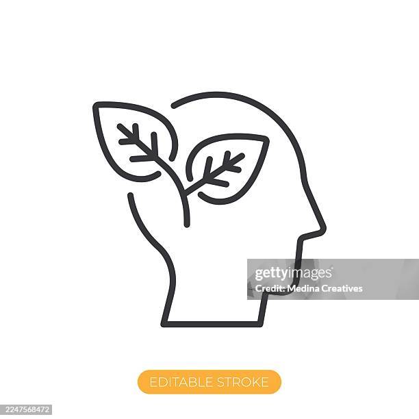green thinking icon. editable stroke thin line icon - sustainable business stock illustrations