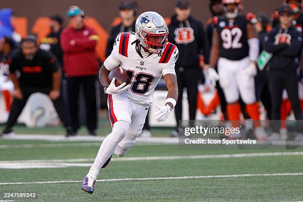 Cincinnati Bengals wide receiver Isaiah Williams carries the ball during the game against the New England Patriots and the Cincinnati Bengals on...