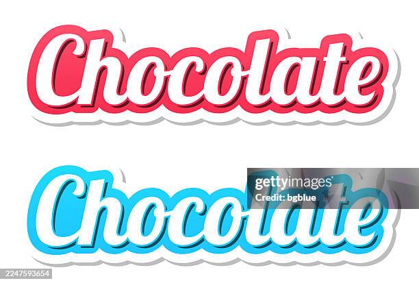 chocolate - 3d text in red and blue on white background - chocolate cake white background stock illustrations