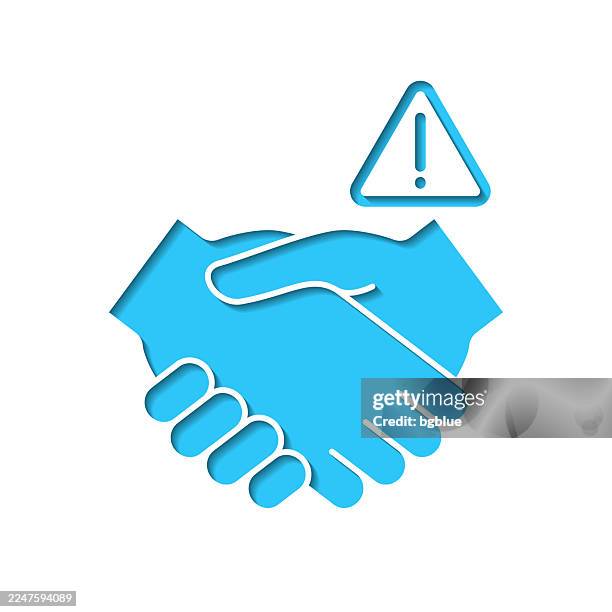 avoid handshakes. icon cut out on white paper with blue background - handshake blue background stock illustrations